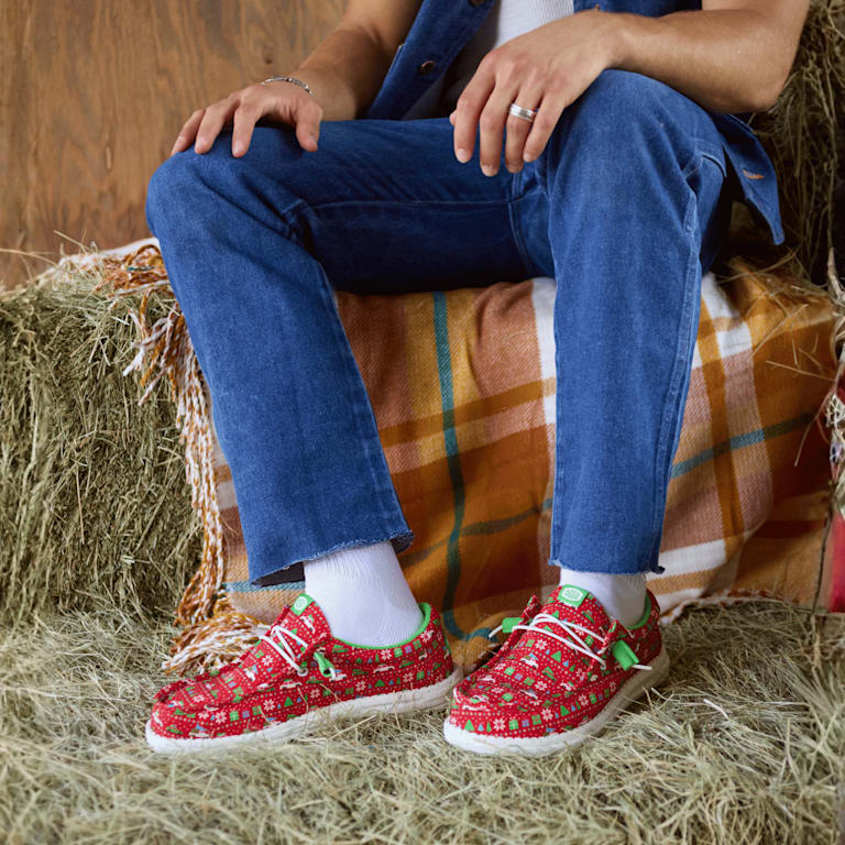 HEY DUDE Wally red‎ cardigan holiday sweater slide on loafers shoes 11 J7QMSMNLYRBYJP6S3TCIJWP2QU.png  main image 3