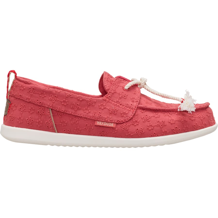 HEYDUDE | Women's Casual | Harbor Breeze Lo Eyelet - Washed Red | Size 9