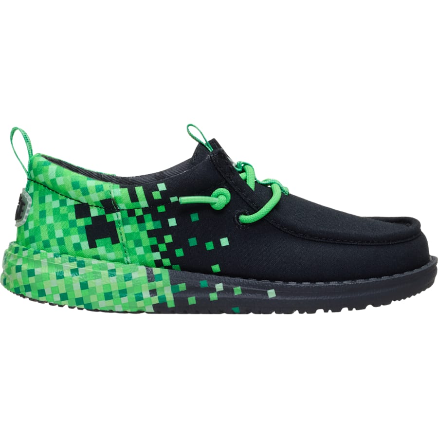 HEYDUDE - CA Boys Shoes | Minecraft X HEYDUDE Wally Funk Youth Creeper - Black/Green Glow | Size 5 - $89.99 at Heydude