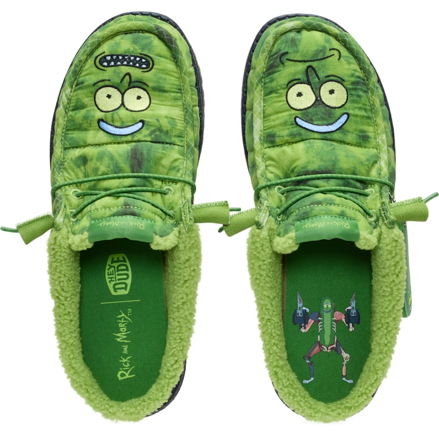 Men's Casual | Rick and Morty x HEYDUDE WALLY SLIP CAMP PICKLE RICK - Black/Multi | Size 9