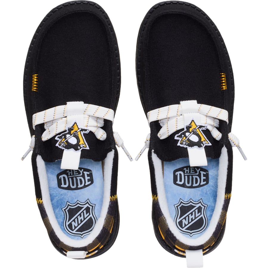 HEYDUDE | Men's Casual | Wally Funk NHL Penguins Plaid - Black/Yellow | Size 15