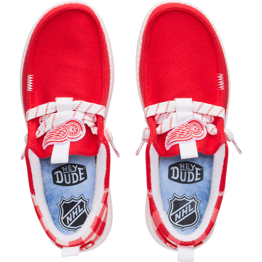 Hey Dude Men's Wally Funk NHL Detroit Red Wings Plaid Shoes, Size 9, Red/White