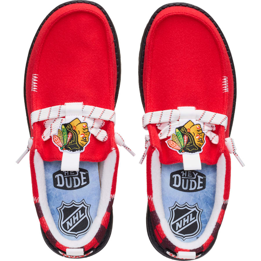 HEYDUDE | Men's Casual | Wally Funk NHL Blackhawks Plaid - Red/Black | Size 15
