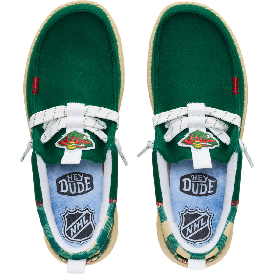 Hey Dude Men's Wally Funk NHL Minnesota Wild Plaid Shoes, Size 9, Deep Green/Tan