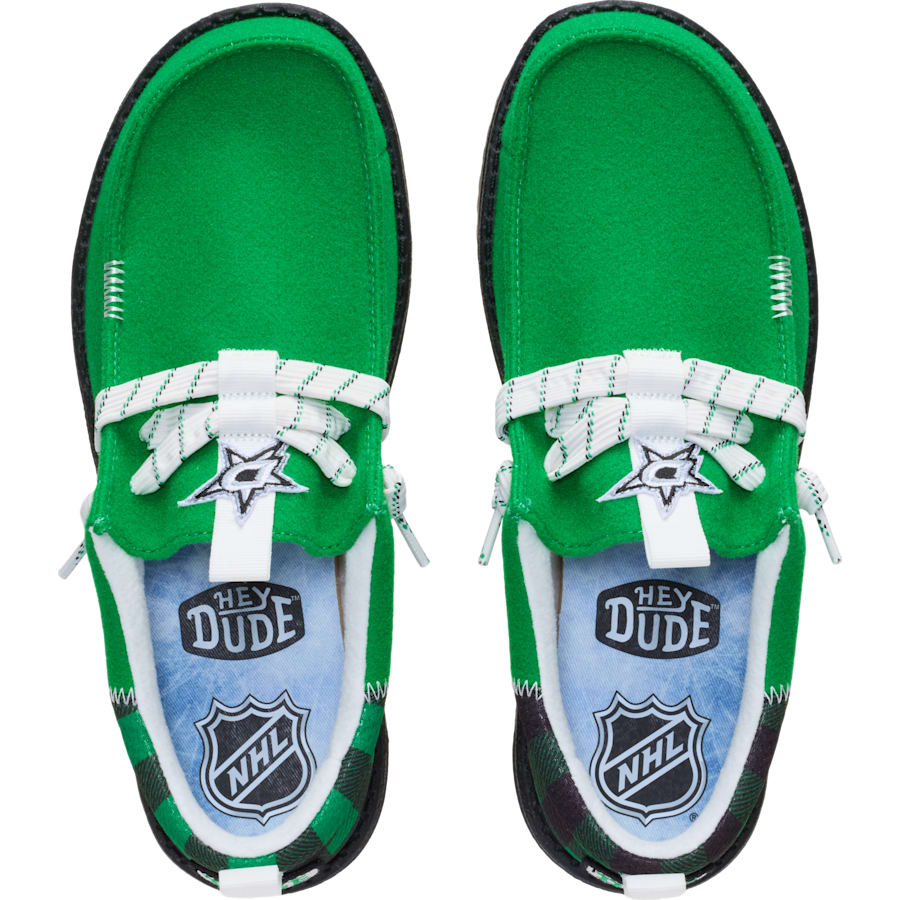 Hey Dude Men's Wally Funk NHL Dallas Stars Plaid Shoes, Size 9, Green/Black